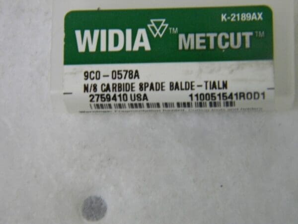 Widia Metcut N8 Carbide Spade Blade Drill Insert .578” TiAN Coated 9C0-0578A