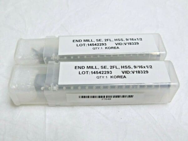 Square End Mills HSS 9/16" x 1-1/8" LOC x 1/2" SD x 3-1/8" OAL 2FL Qty 2 27648