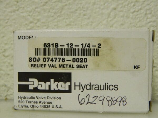 Parker Relief Valve 1/4" Inlet 1-11/16" Wide 3-3/4" High 631B-12-1/4-2