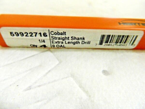 Hertel Cobalt Extra Length Drills Straight Shank 1/4" x 8" 135° Qty 4 59922716