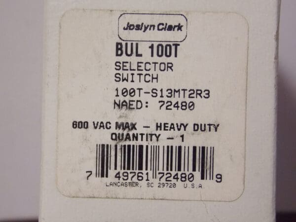 Joslyn Clark Maintained Selector Switches 600 VAC Heavy Duty #100T-S13MT2R3