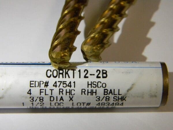 Weldon CORKT12-2B 3/8" x 3/8" x 1-1/2" x 3-1/4" 4F HSS TiN BN End Mills QTY 2