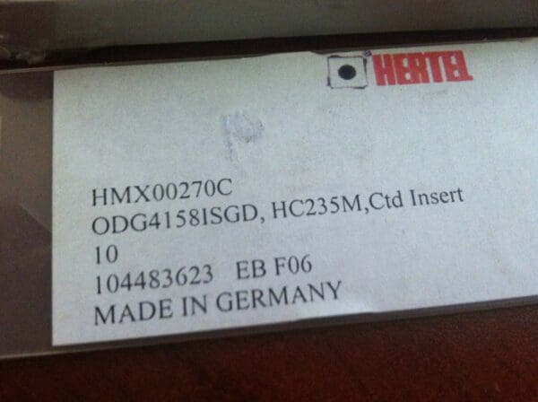 Hertel Indexable Carbide Cut-Off Inserts ODG41581SGD HC235M Qty. 10 #HMX00270C