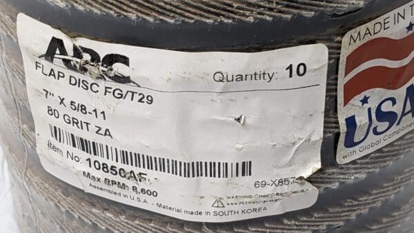 Arc Abrasives Flap Discs ZA Type 29 7" X 5/8"-11 80G 8600 Max RPM QTY 10 10856AF