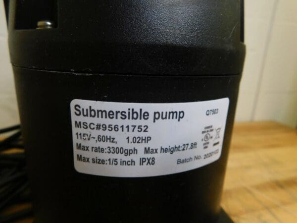 Hand Operated Submersible Pump 1/2 hp 3.3 Amp Rating 120 Volt SC62436977