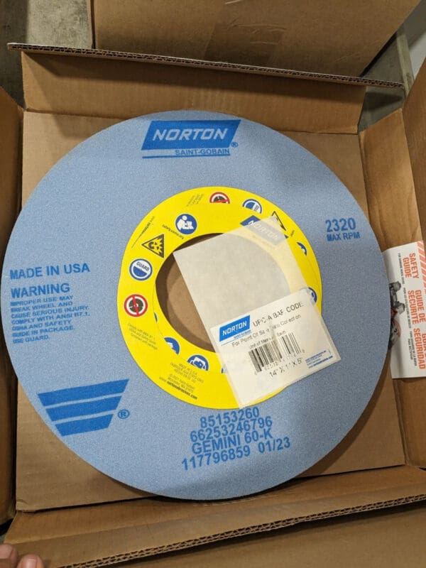 NORTON Surface Grinding Wheel: 14" Dia, 1" Thick, 5" Arbor, 60 Grit 66253246796