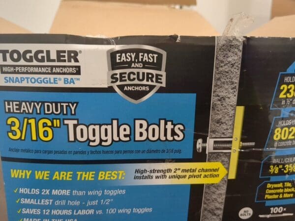 TOGGLER approx. 100pk Steel Toggle Bolt Drywall&Hollow Wall Anchors 24013