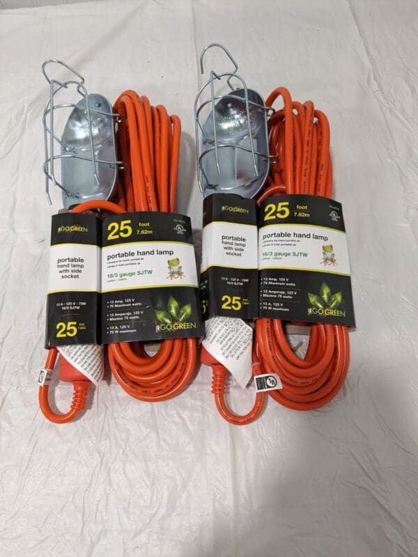 GoGreen Power 16/3 25' Portable Hand Lamp, Orange Qty 2 (GG-36725)