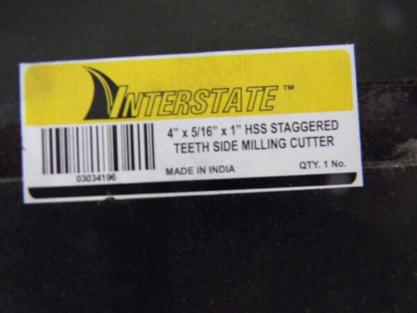 Interstate HSS Side Milling Cutter 4" Diam x 5/16" Width of Cut 03034196