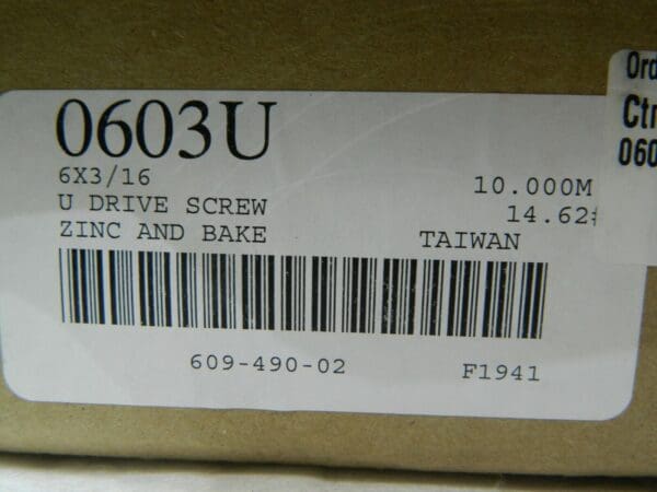 #6 x 3/16 Round Head Type U Drive Screw Zinc Bake Qty 10,000 0603U