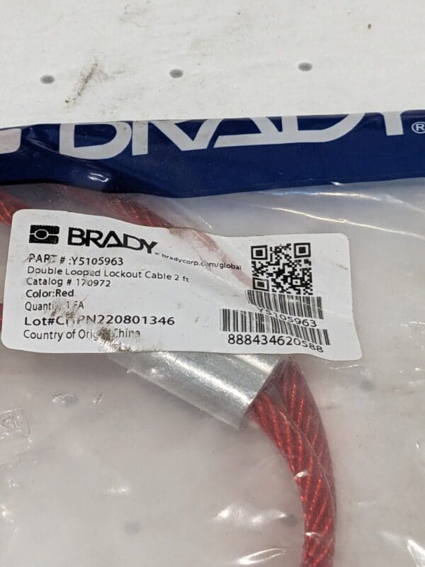 Brady Double Looped Lockout Cable 2 Ft., Red Y5105963