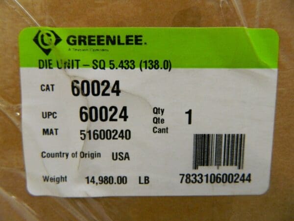 Greenlee Square Die 138mm Hole Length x 138mm Hole Width 60024