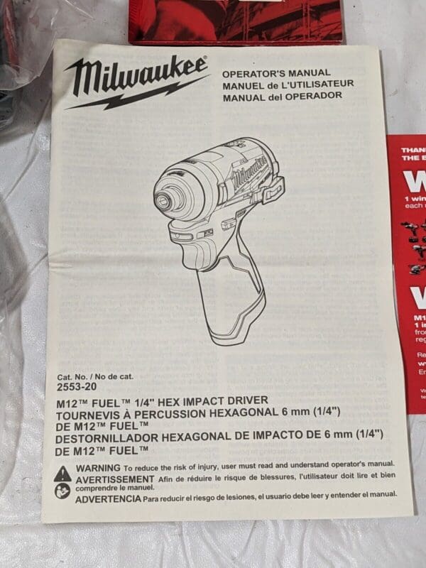 Milwaukee Cordless Impact Driver: 12V, 1/4″ Drive, 3,300 RPM 2553-20 TOOL ONLY