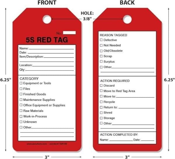 AccuformNMC Quality Control 5S Red Tags 6.25"L X 3"W Roll of 100 TAR162