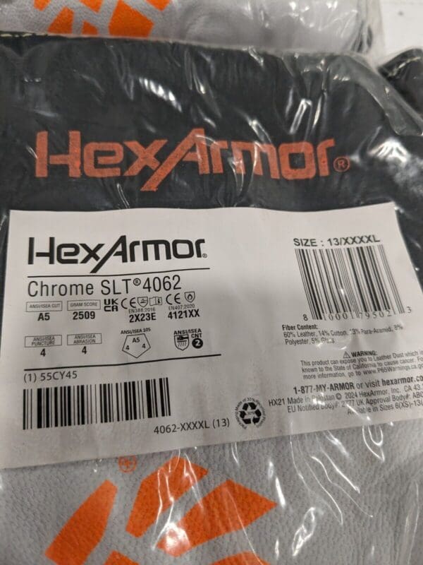 HexArmor Chrome SLT 4062 Cut-Resistant Gloves, Sz 4XL/13 Qty 2 4062-XXXXL