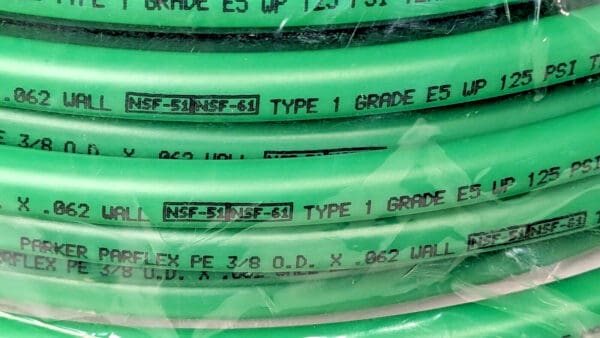 Parker Green Polyethylene Tubing 3/8" X .062 Wall 125PSI QTY 100 Ft E-64-G-0100