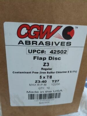 CGW ABRASIVES Flap Disc 10pc 5" Dia, 7/8" Hole 40 Grit Zirconia Alumina Type 27