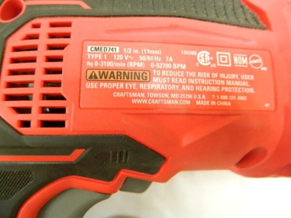 Craftsman 7.0 AMP 1/2" (13mm) Corded Hammer Drill USED CMED741