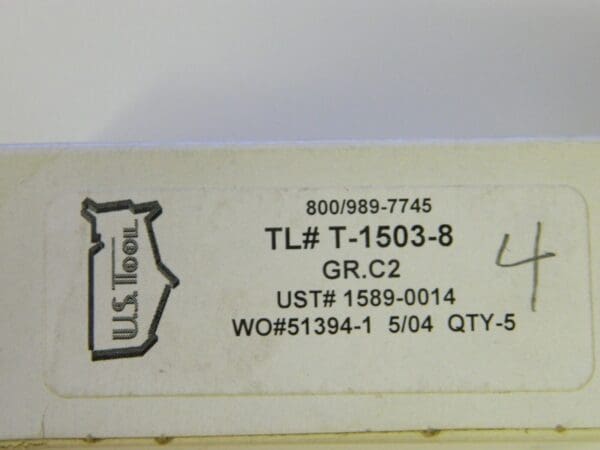 US Tool Carbide Inserts T-1503-8 GR.C2 Qty. 4