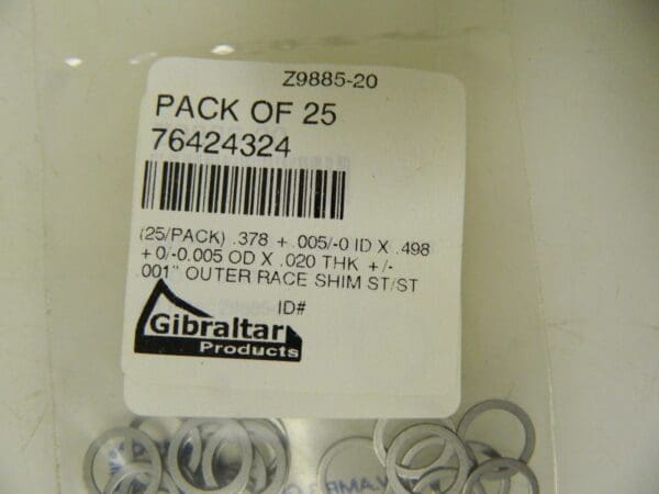 Gibraltar Round Shim 75 Pack 0.02" Thick 0.378-0.383" x 0.493-0.498" 76424324