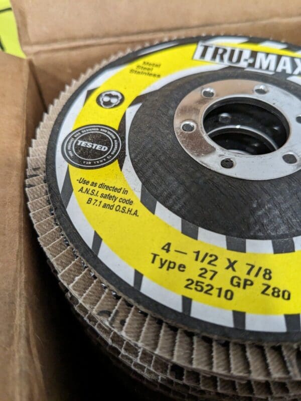 TRU-MAXX Flap Disc: 4-1/2" Dia, 7/8" Hole, 80 Grit, Type 27 Qty 20 66254443387