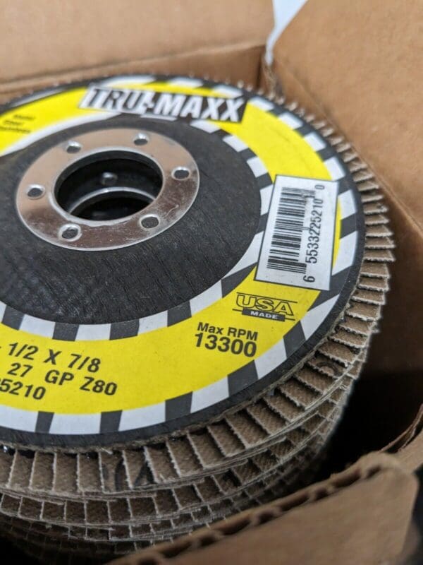 TRU-MAXX Flap Disc: 4-1/2" Dia, 7/8" Hole, 80 Grit, Type 27 Qty 20 66254443387