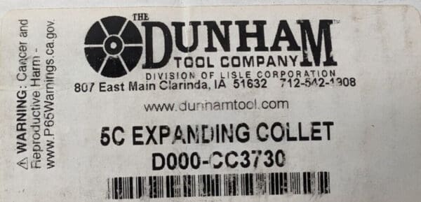 Dunham Tool 5C Expanding Collet 3-3/4" Head Dia x 3" Head Length D000-CC3730