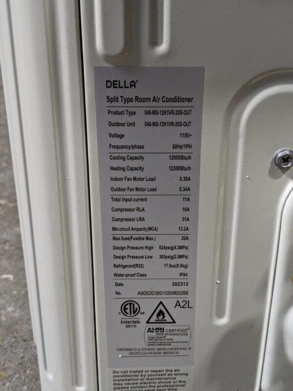 Della Mini-Split Inverter Outdoor Unit w/ Heat Pump 048-MS-12K1VR-20S-OUT