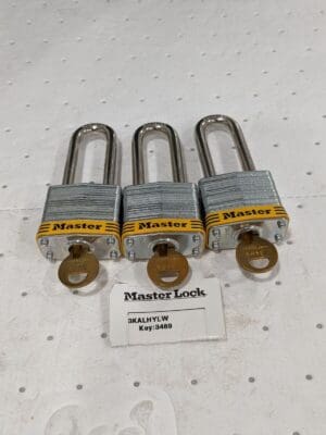 MASTER LOCK 2" Lockout Padlock: Keyed Alike, Laminated Steel Qty 3 KALHYLW-3489