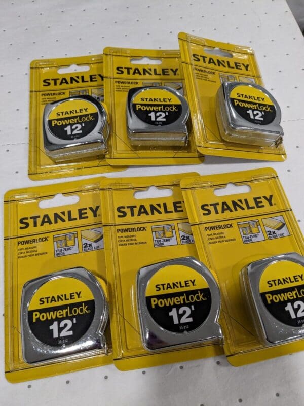 STANLEY Tape Measure: 12' Long, 1/2" Width, Yellow Blade Qty 6 33-212