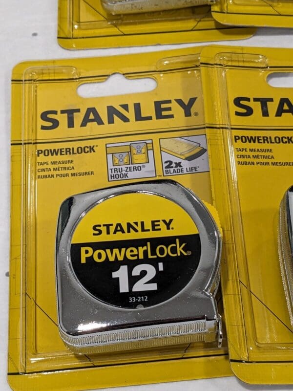 STANLEY Tape Measure: 12' Long, 1/2" Width, Yellow Blade Qty 6 33-212