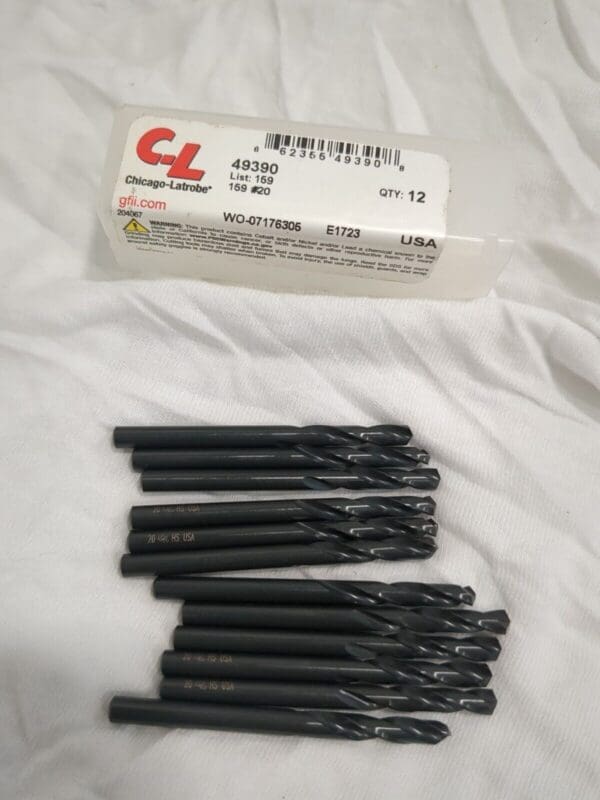 CHICAGOLATROBE 12pk Screw Machine Length Drill Bit Size #20 135 deg Pt HSS 49390