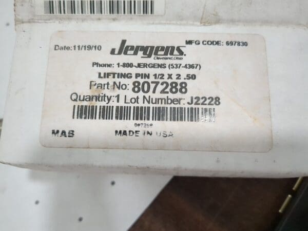 Jergens lifting pin 1/2 X 2.50 807288