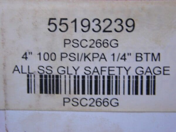 Winters Analog Pressure Gage 4” Dial 0-100 PSI/kPA Glycerin Fill SS Case PSC266G