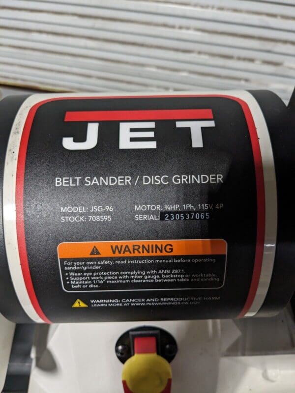 Jet Combination Sander 48" x 6" Belt / 9" Disc 3/4 HP 115v 1 Ph JSG-96 Damaged