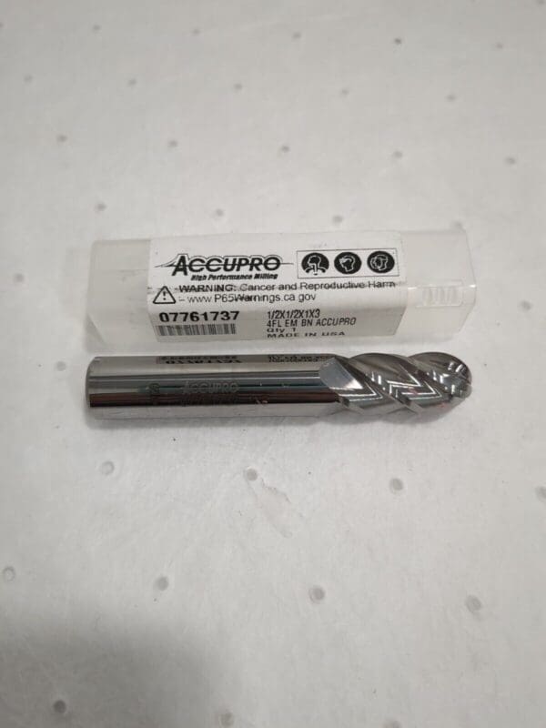 ACCUPRO Ball End Mill: 1/2" Dia, 1" LOC 4 Fl Solid Carbide 12184682