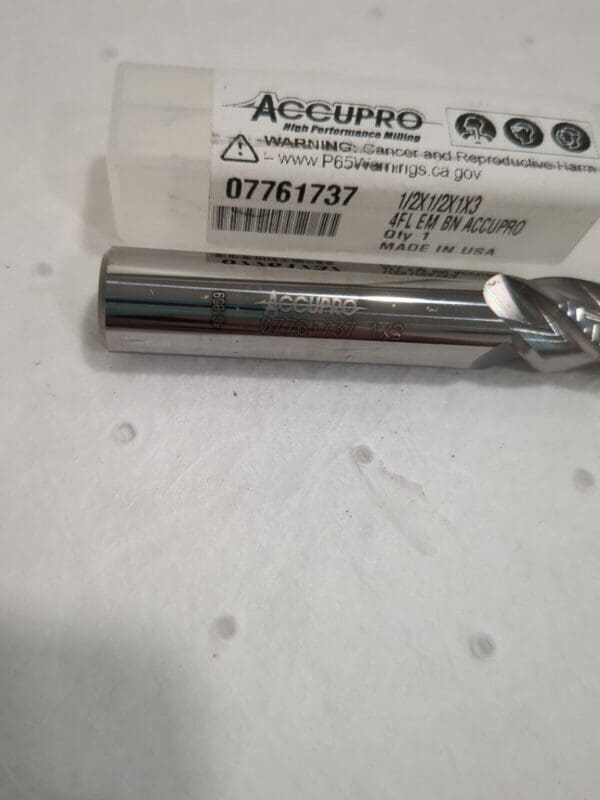 ACCUPRO Ball End Mill: 1/2" Dia, 1" LOC 4 Fl Solid Carbide 12184682