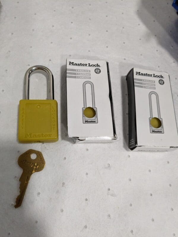 MASTER LOCK 3pk Lockout Padlock: Keyed Different Steel Shackle, Yellow 410YLW