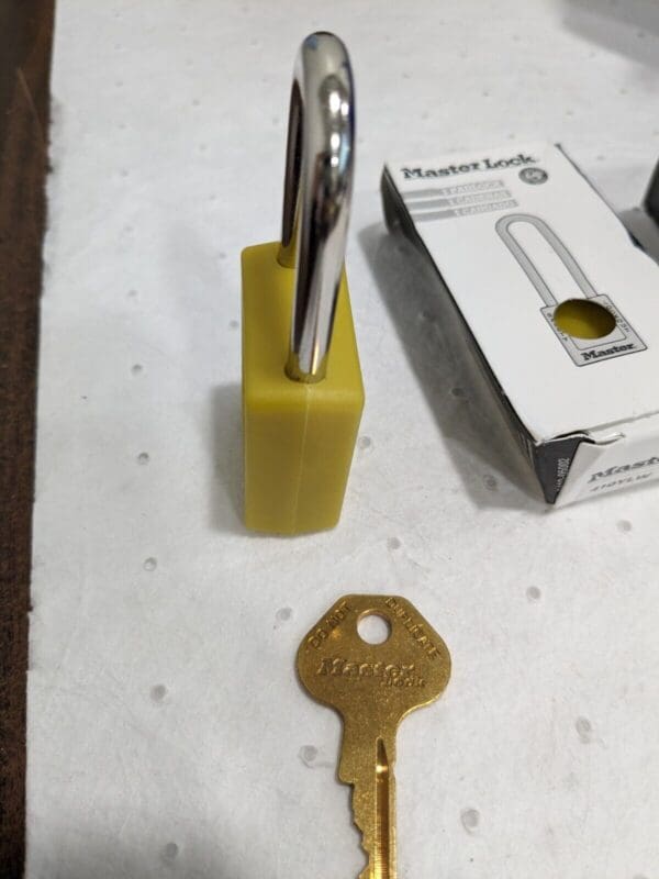 MASTER LOCK 3pk Lockout Padlock: Keyed Different Steel Shackle, Yellow 410YLW