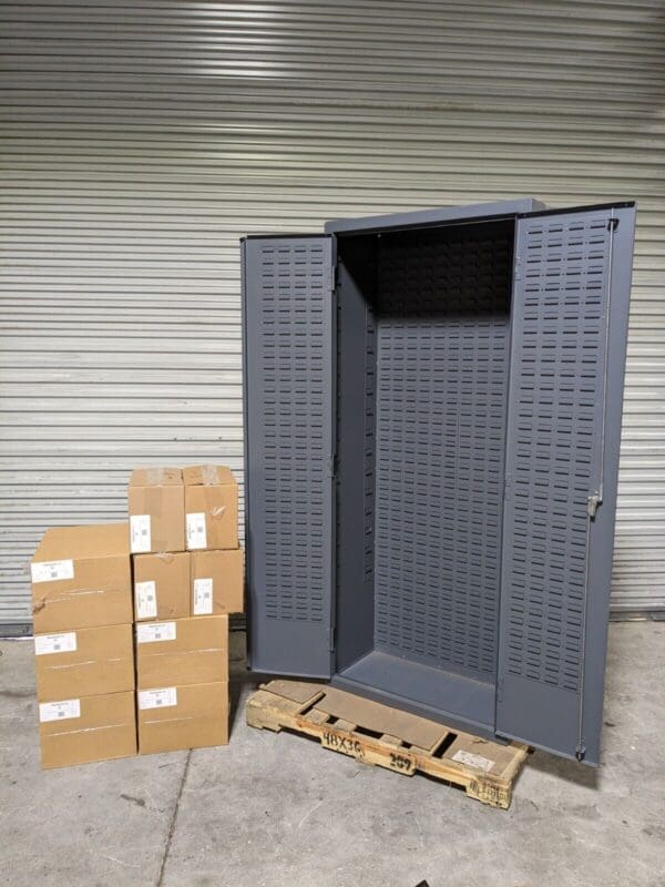 Durham Heavy Duty Storage Cabinet w/ Bins 84" x 36" x 18" Steel Gray