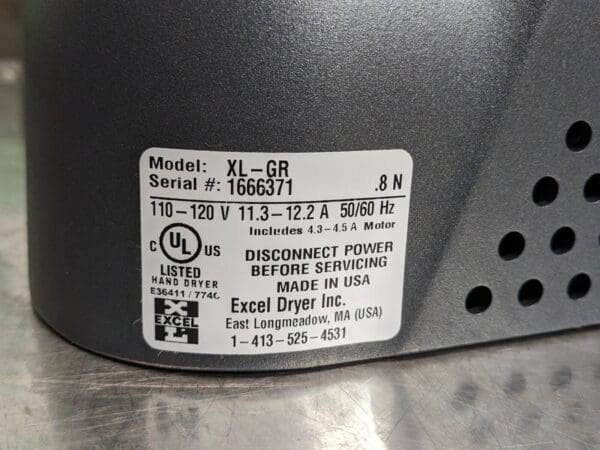 Excel 608161 XLERATOR Automatic Hand Dryer 1450 Watt 120v Graphite Finish