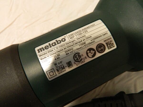 METABO Corded Angle Grinder: 4-1/2 to 5" Wheel Dia 603612420