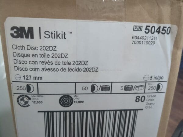 3M 250pc 5" 80 Grit J-wt 202DZ Stikit Cloth Sanding Disc 7000119029