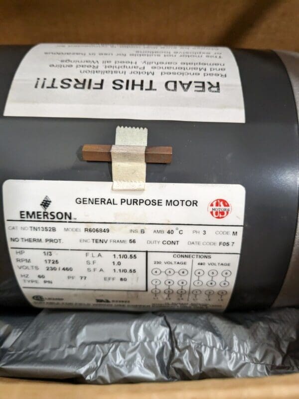 US Motors / Emerson 1/3HP General Purpose TENV Motor 230/460V 3PH TN13S2B