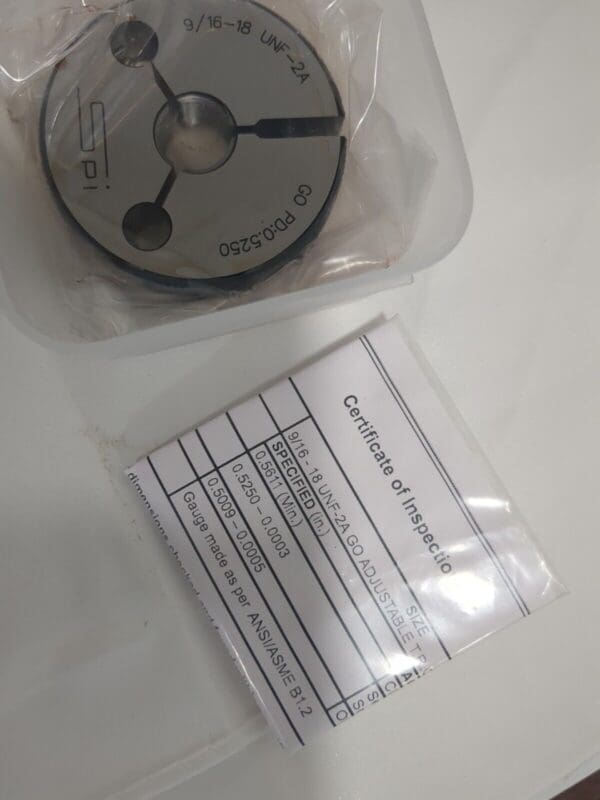 SPI Threaded Ring Gage: 9/16-18 Thread, Class 2A GO 23-183-7