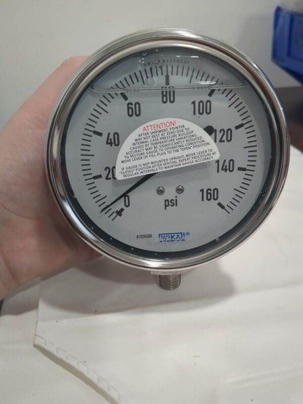 WIKA Pressure Gauge 4"Dial 0to160 psi 1/4" Thread NPT Lower Mount 9832381