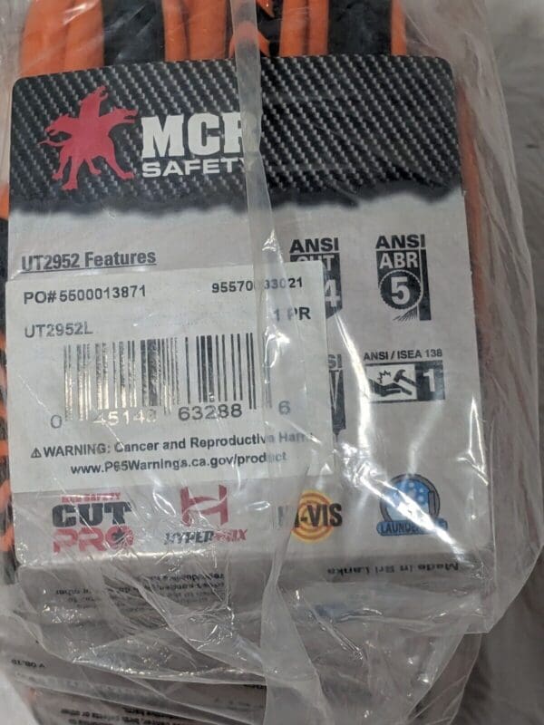 MCR Ultratech 13-Ga Cut Resistant Gloves Nitrile Orange Sz L Qty 12 UT2952L