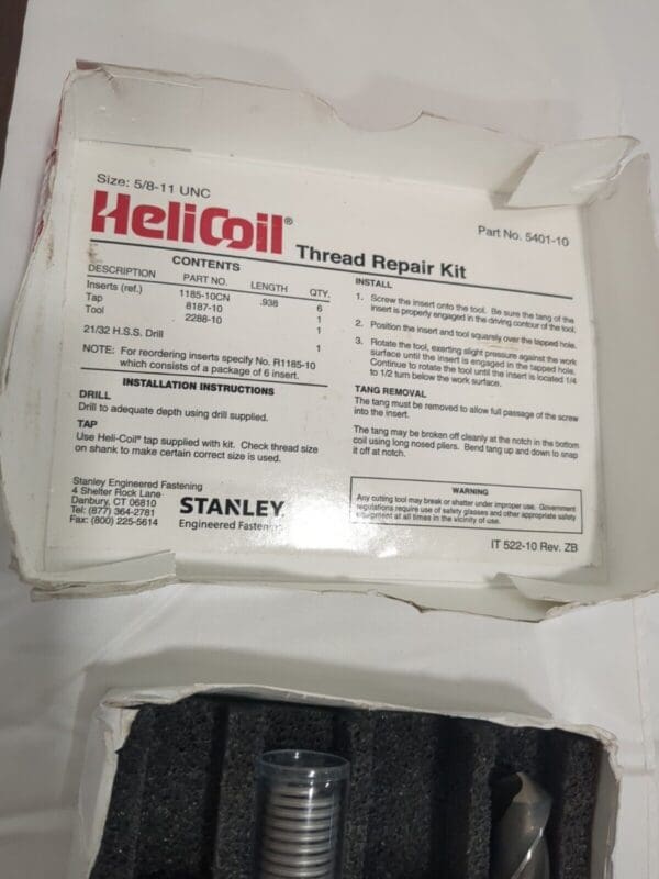 HELI-COIL Thread Repair Kit: Threaded Insert 5401-10