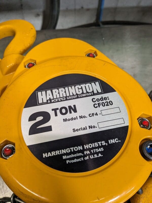 Harrington Manual Hand Chain Hoist 2 Ton Capacity 15 Ft. Max. Lift CF020-15