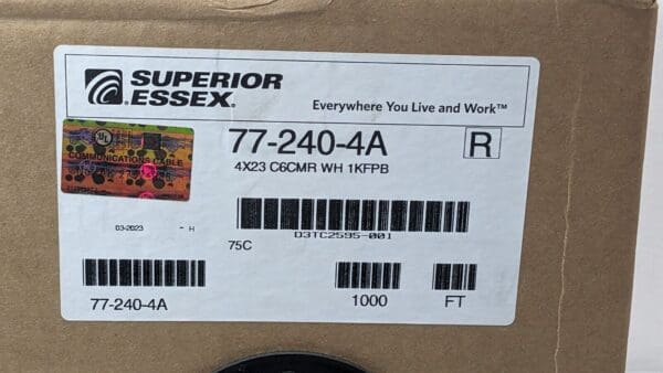 1000 Ft SUPERIOR ESSEX Communications Cable White CAT6 4 Pair X 23AWG 77-240-4A